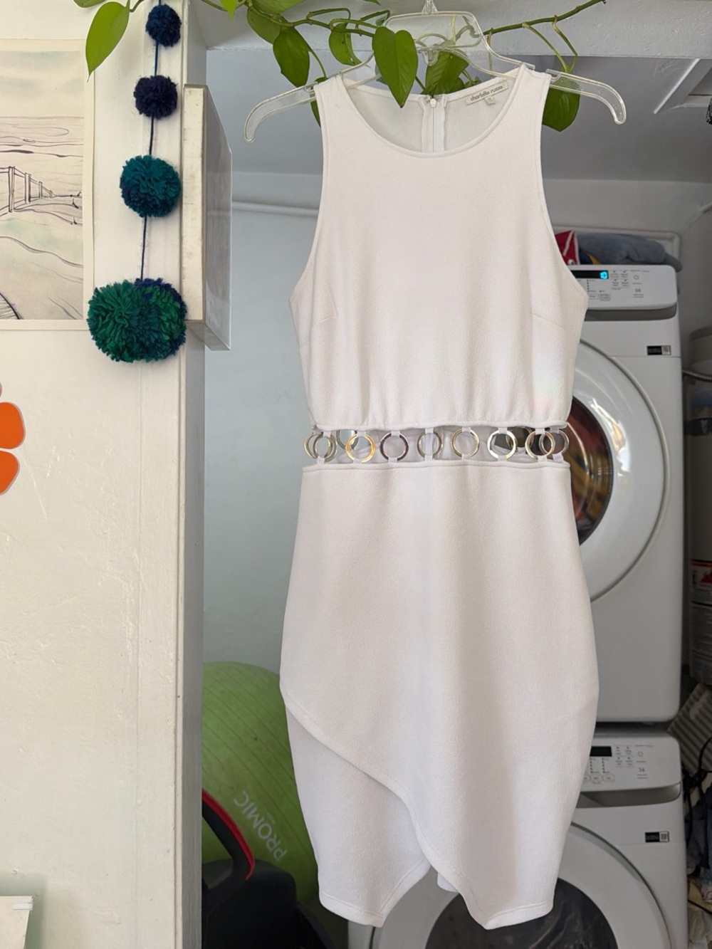 Charlotte Russe White Sleeveless Asymmetrical Dress with Ring Waist